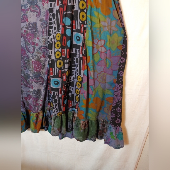 Jayli patchwork boho flutter sleeve maxi dress size M crochet bodice tie waist - Picture 7 of 10